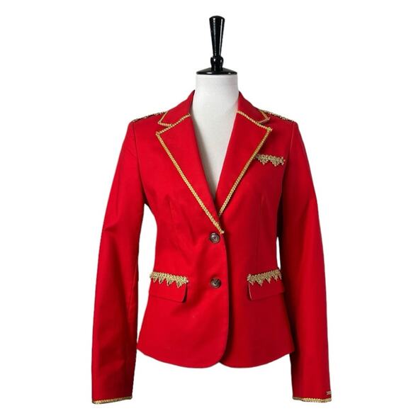 Tommy Hilfiger Blazer Military Style 2 Button Red Gold Braiding Women’s Size 6 - Picture 1 of 16